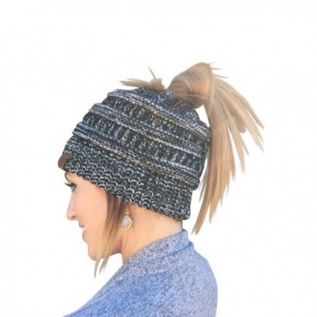 EKB Messy Bun Beanie- New Bun Beanie- Crochet Messy Bun Beanie- Ponytail Beanie Hat - Black - CG1895QEHYR