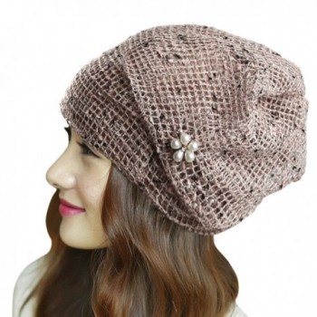 Womens Girls Summer Autumn Skullies Thin Scarf Slouch Beanie Hats for Ponytail - Pink - CS12L5I3E4B