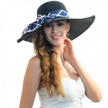 Fanny Women Straw Bow Wide Brim Sun Hat with Scarf W230 - Black - C611YWU6249