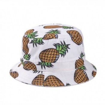 Girls Ladies Headwear Pineapple pattern Wide Rim Flat top fishing Bucket Hat Sun Hat - White - CR17YT2577K