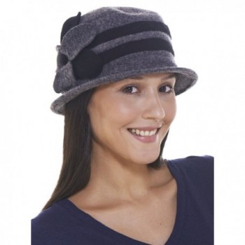 Retreez Women Elegant Wool Cloche Bucket Winter Hat with Daisy Floral Design - Dark Grey - C811QHPESM5