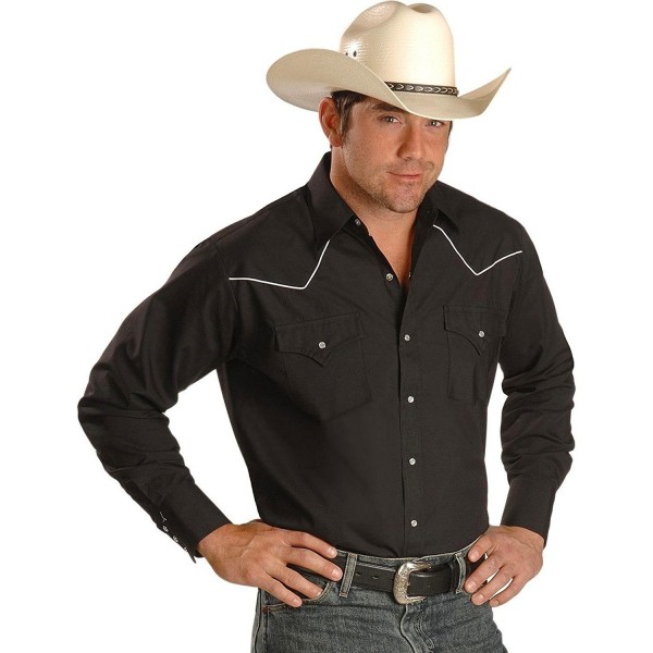 Men's Contrasting Piped Yoke Western Shirt - 15202980-89 - Black ...