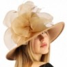 Winter Fancy Satin Wool Felt Big Floral Floppy Wide Brim Derby Church Hat - Camel - CZ127PV0IS7