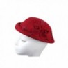 Dantiya Women's Wool Felt Beret Hats With Flower Feathers - Wine Red - CF12KP4JAJX