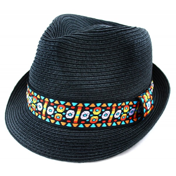 Fedora w/Colorful Native Pattern Band - Black - C211H85D49L