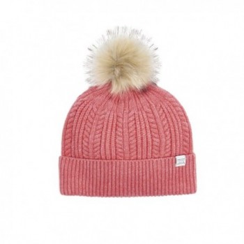 Women's Bobble Cable Knit Hat with Faux Fur Pom - Soft Coral - CA1885YWX6I