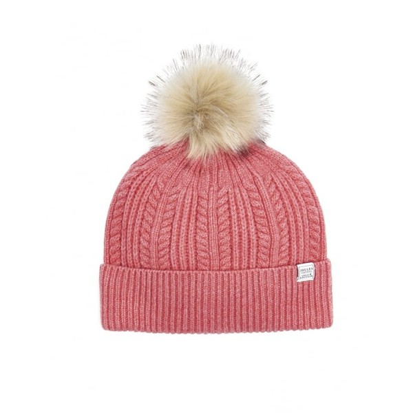 Joules Women's Bobble Cable Knit Hat with Faux Fur Pom - Soft Coral - CA1885YWX6I