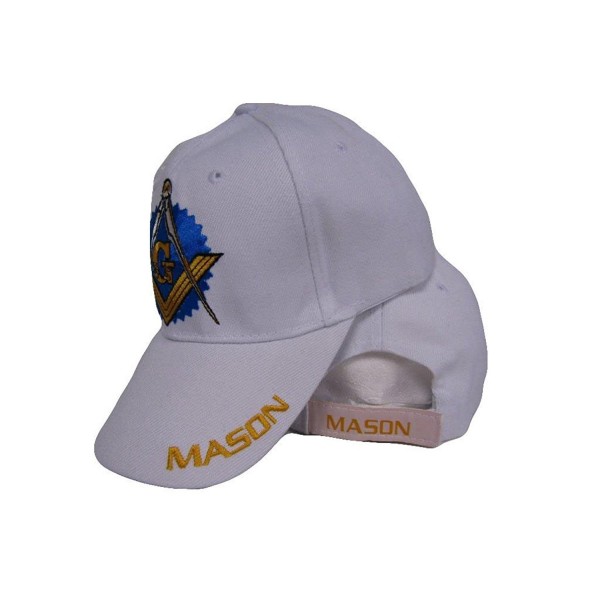 White Freemason Mason Masonic w/ Shadow Emblem Baseball Style Cap 3D Embroidered Hat - C0186DOUHE2