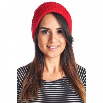 High Style Unisex Merino Wool Cashmere Stretch Cable Knit Slouch Beanie with Lining - Dark Red - CJ1297JRVET