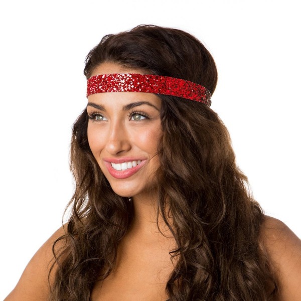 Hipsy Women's Adjustable No Slip Wide Bling Glitter Headband - Red - C81864N6LTL