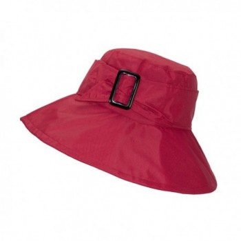 FLH Cute Bucket Rain Hat w/Buckle Accent- 3.5 inch Wide Brim- Roll-Up Packable - Red - C818595L6KS