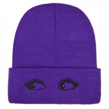 PZLE Winter Fleece Beanie Warm Slouchy Skull Cap Knitted Caps For Women Mens - Purple Eyes - C3186DH8LD7