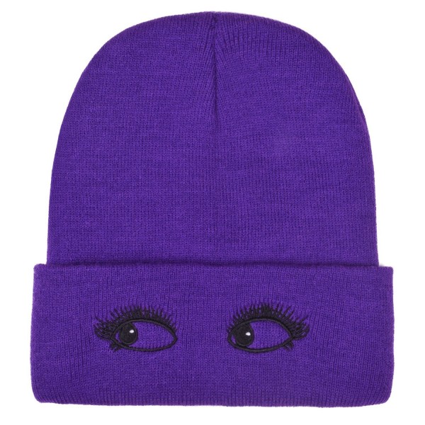 PZLE Winter Fleece Beanie Warm Slouchy Skull Cap Knitted Caps For Women Mens - Purple Eyes - C3186DH8LD7