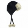 Capelli New York Purl Knit Soft Acrylic Earflap Hat With Faux Fur Flap & Poms - Black Combo - C01170CZ8GJ