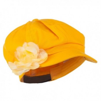 Flower Ribbon Trim Newsboy Cap - Yellow - C411K1CT4HJ