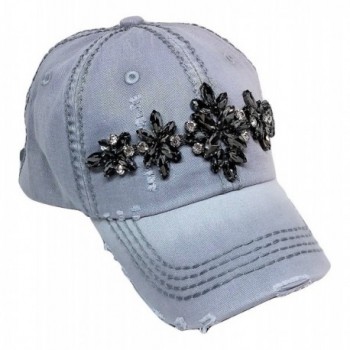 Olive & Pique Women's Zoey Glitz Distressed Bling Baseball Cap - Light Grey - CA185W9EI5Q