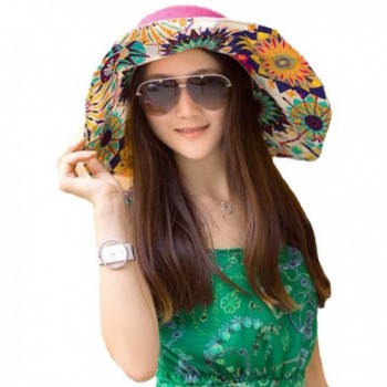 Cuca Dunna Woman Beach Hats Floppy Wide Brim Foldable Straw Sun Hat Bowknot Flower Topee Cap - Rose - CB12IQROF6Z