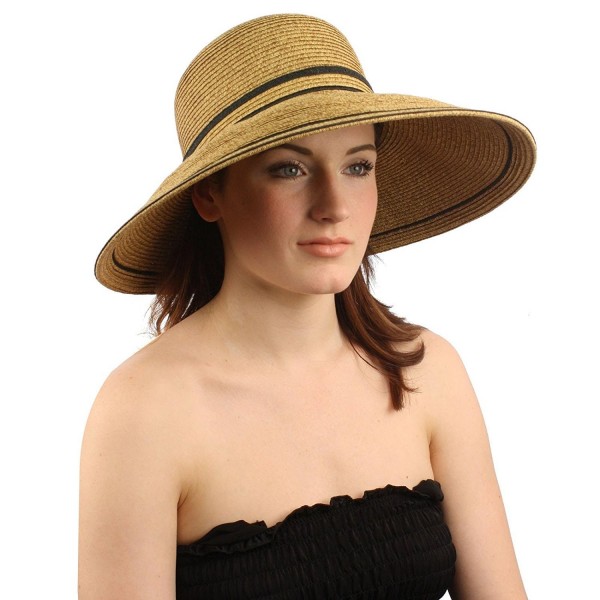 Summer Sun Protection Floppy Wide 5-1/2" Brim Beach Sun Beach Hat 57cm - Toast - CS11UN2P4SZ