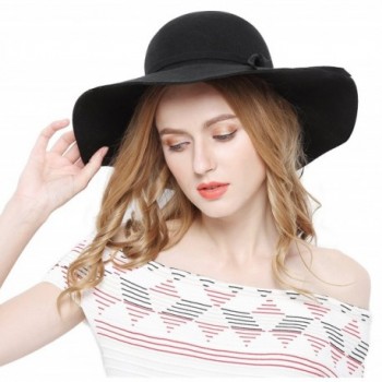 Women 100% Wool Wide Brim Cloche Fedora Floppy hat Cap - Black ...