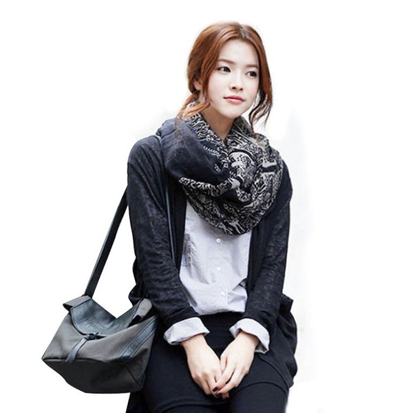 Yoyorule Korean Deer Pattern Cotton Long Scarf Autumn Winter Shawl - Black - CN127OR6Y0D