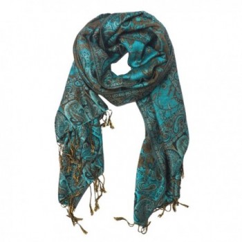 Peach Couture Elegant Reversible Paisley Pashmina Shawl Wrap - Teal - CH119QVJCO1