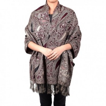 Paisley Floral Pashmina Multi Color Scarf Shawl Wrap - Maroon/Silver - CW12NA8I7A8