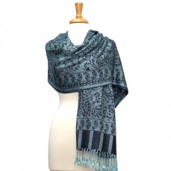 Fashmina Paisley Floral Pashmina Shawl Scarf - Navy/Light Blue - C41863Z7LUN