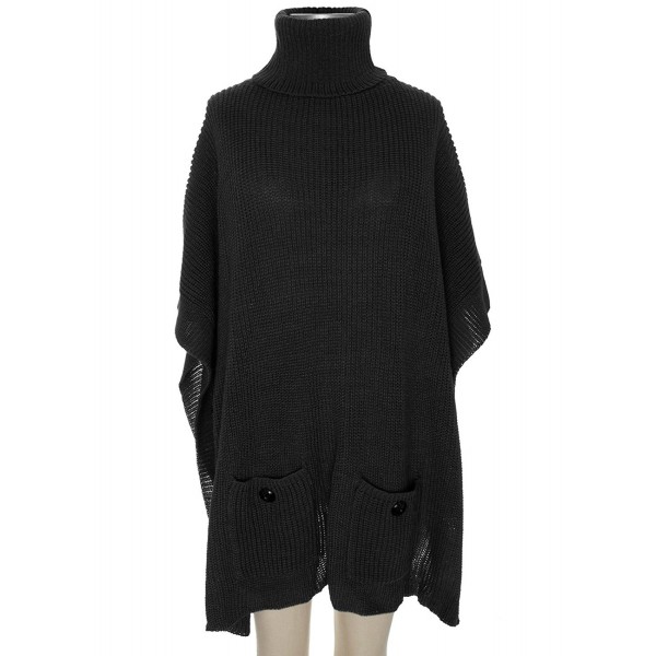 Rib knit soft poncho with cowl neck - Black - CC124SD3P2B