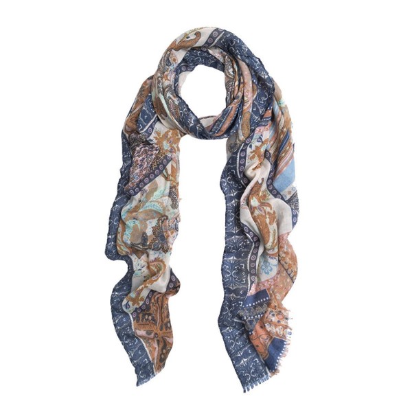 Premium Tribal Paisley Floral Print Frayed Edge Scarf Shawl Wrap - Diff Colors - Navy - CA12LR8UMIZ