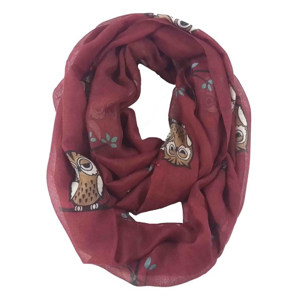 Lina & Lily Cute Owl on Tree Print Infinity Loop Scarf Lightweight - Red - CR11P8SAN57