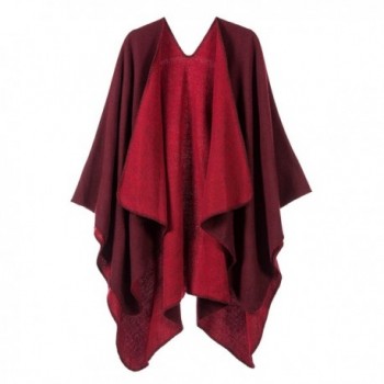Shawl For Women Open Front Poncho Oversized Blanket Reversible Wrap Shawl Cardigan Cape Ruana Coat - Red-sol - CV186Z6Y3I3