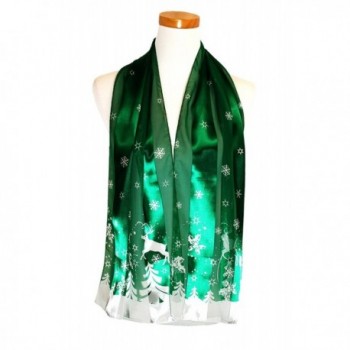 Christmas or Holiday Silk Feel Scarf Collection - Perfect Gift - Made in Korea - Snowy Day Green - CQ186TK0XAU
