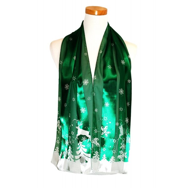 Christmas or Holiday Silk Feel Scarf Collection - Perfect Gift - Made in Korea - Snowy Day Green - CQ186TK0XAU