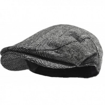 Men's Classic Herringbone Tweed Wool Blend Newsboy Ivy Hat (L/XL- Grey) - CL12NTPN0GD