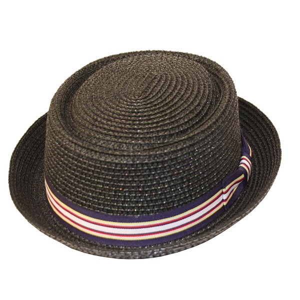 Men's Fancy Summer Straw Pork Pie Derby Fedora Upturn Brim Hat - Black - CS12FFO0P9N