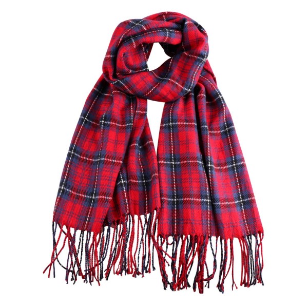 Stylish Long Plaid Cashmere Feel Blanket Lattice Grid Wrap Shawl Scarves - Red & Navy Blue - CD188KO8H39