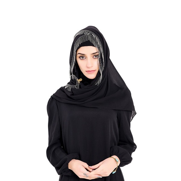 Ababalaya Womens' Chiffion Fashion Tassel Hijab Scarf Shawl 67&times17 Inch - Black - C7120C6CDAR