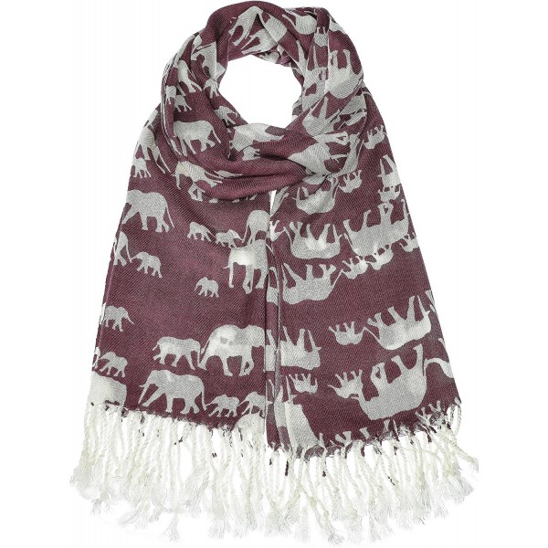 Hand By Hand Aprileo Women's Animal Pashmina Scarf Wrap Elephant Shawl Wrap - Wine - CU187YX29MA