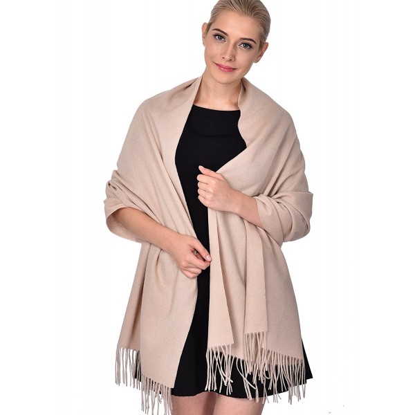 ADVANOVA Ideal Gift for Women 100% Wool Pashmina Large Size Blanket Scarf Spring Evening Wrap - Beige(gift Box) - C8186DC0ROT