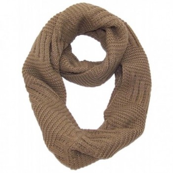 Best Winter Hats Solid Color Garter&Broken Rib Stitch Knit Infinity Scarf (One Size) - Brown - C411QDRQTMJ