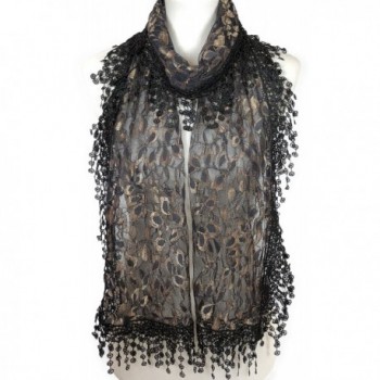 Cindy and Wendy Lightweight Soft Leaf Lace Fringes Scarf shawl for Women - Gold/Black - CC180S54I8Y
