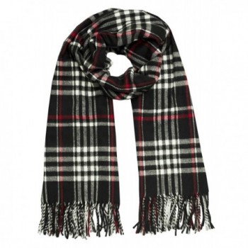 Vera Womens Plaid Scarf Cashmere Feel Made In Italy - Black - CH1883Y33ZS