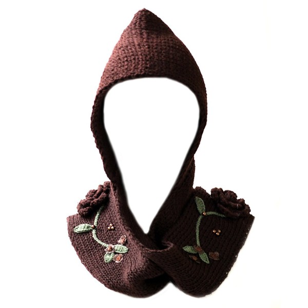 The Hat Depot 700hd-1 Girl`s Hodded Knit Scarf with Floral Embroidery - Brown - CX126R8FAGX
