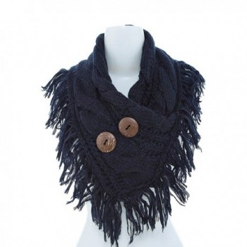 Women's Winter Warm Button Accent Cable Knit Infinity Scarf - YS3680 - Navy - CN12MZC5F72
