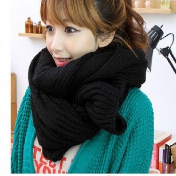 Women Men's Winter Soft Warm Knitting Wool Long Scarf Neck Warmer Wrap-Xmas Gift - Black - CQ127AMCDWJ