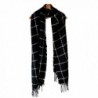 LARRONKETY Women's Fashion Long Shawl Big Grid Winter Warm Large Knit Thicken Tassel Scarf - Black - CB187ECUOX8
