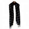 LARRONKETY Women's Fashion Long Shawl Big Grid Winter Warm Large Knit Thicken Tassel Scarf - Black - CB187ECUOX8