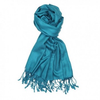 Achillea Large Soft Silky Pashmina Shawl Wrap Scarf in Solid Colors - Teal - CV12NA79868