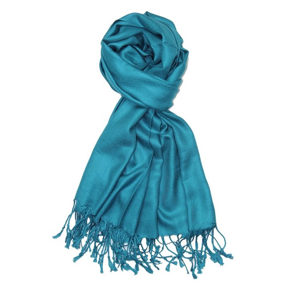 Achillea Large Soft Silky Pashmina Shawl Wrap Scarf in Solid Colors - Teal - CV12NA79868