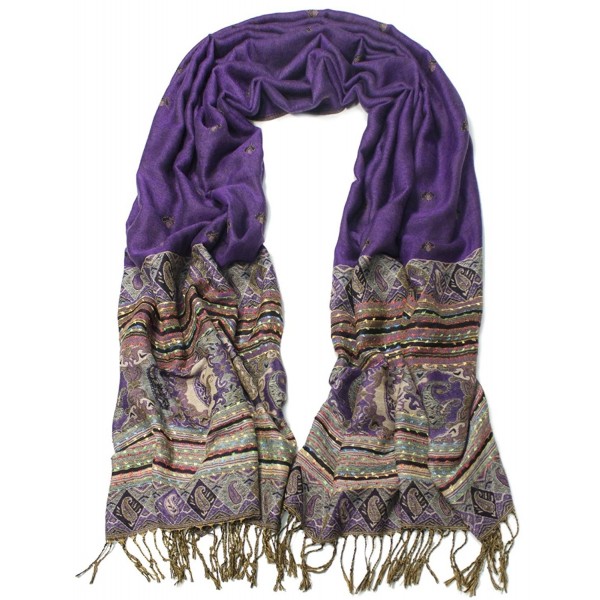 Dahlia Women's Rayon Scarf Shawl - Bohemian Tulip Print - Purple - C6128RMWGID